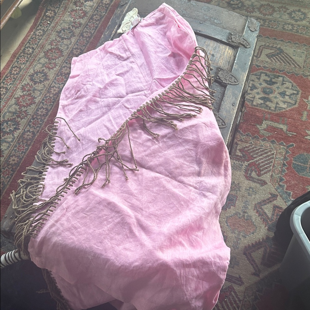 Pink Fringe wide leg pants-Linen